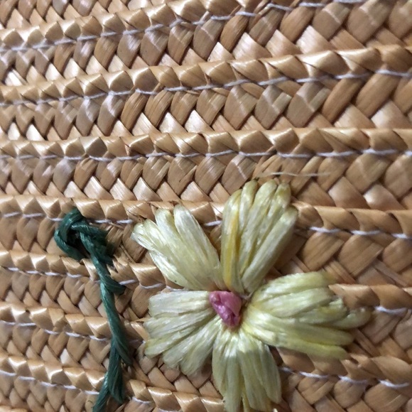 Wheat Straw Woven Purse-Natural Color-Floral Detail-6x7 - Picture 2 of 15